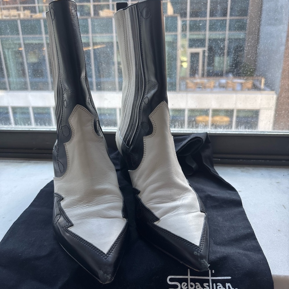 Sebastian Black and White cowboy ankle boot